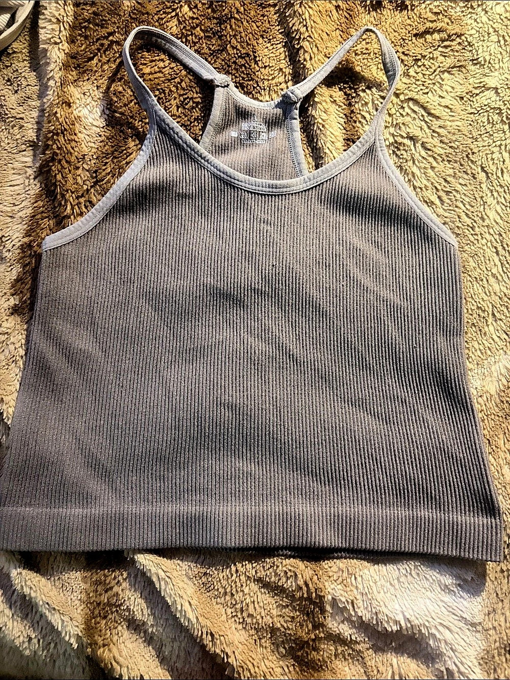 Uniqlo Ribbed Racer Back Cropped croptop,sports bra Gray Tank Top, large